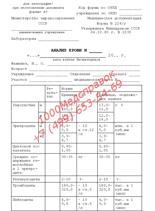 Общий анализ крови (форма 224/у)