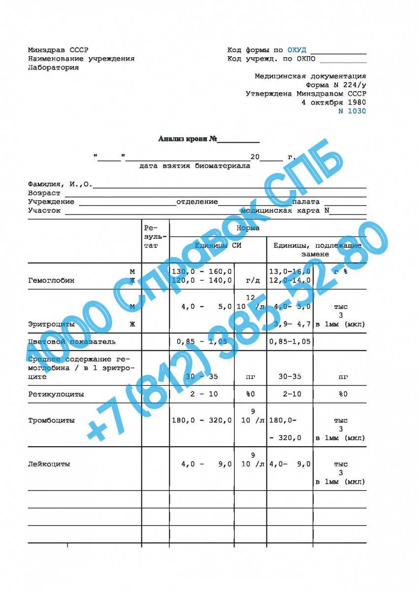 Общий анализ крови (форма 224/у)